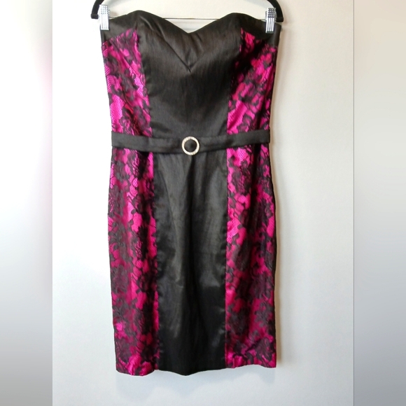 Vintage Jessica McClintock 80's Pink & Black Lace Midi Dress Size 12 HOCO Whimsy - Picture 1 of 9